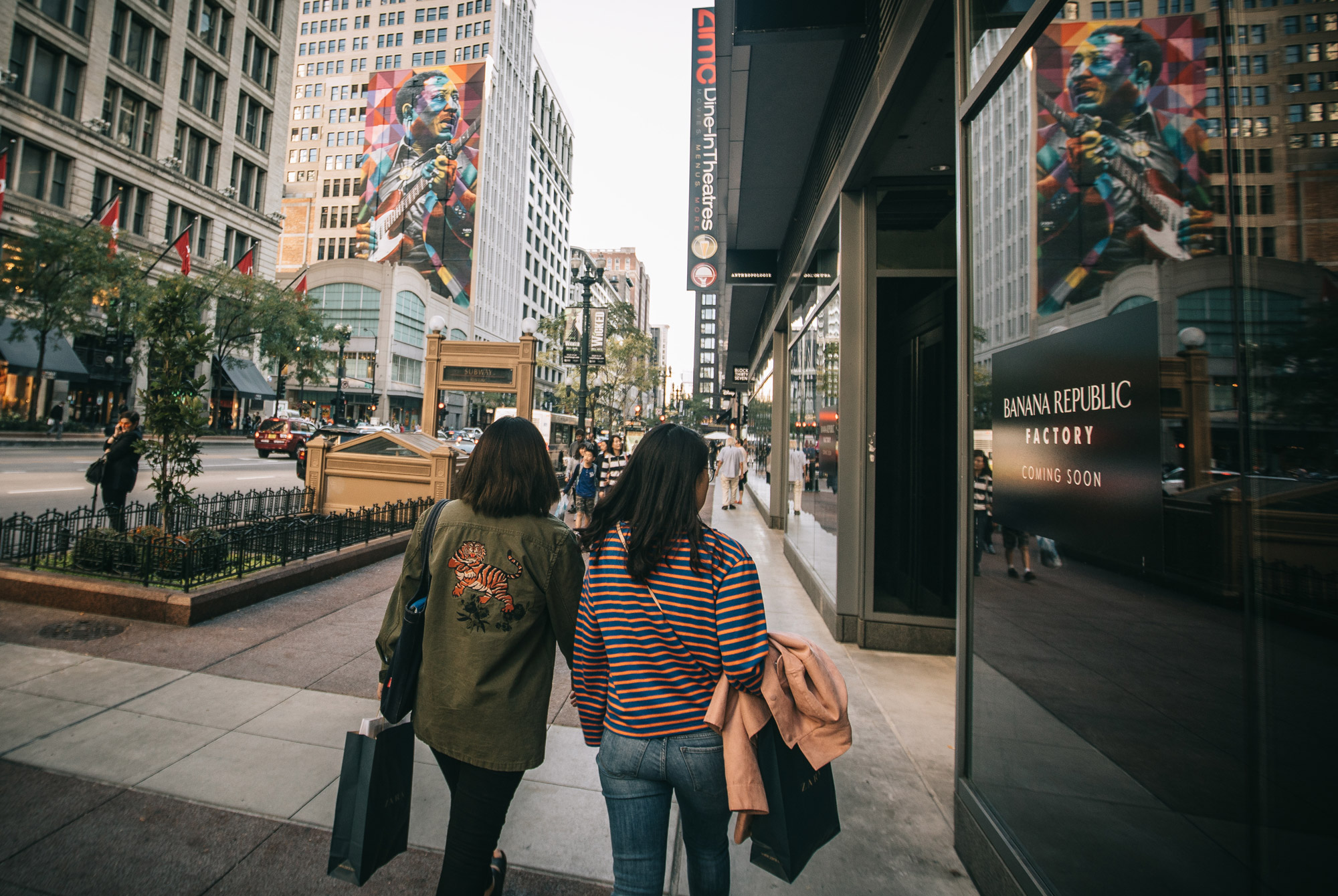 Friends Walking Past Banana Republic